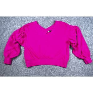 Hot Pink Wild Fable cropped sweater double V neck Princess Sleeves Medium